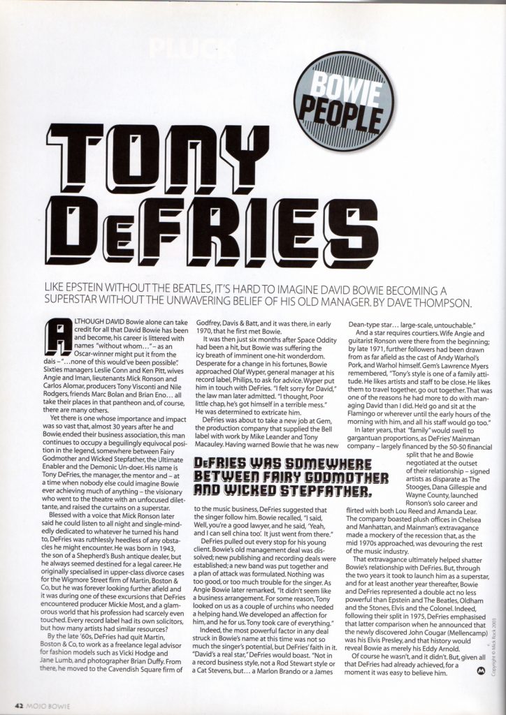 Tony Defries MOJO 2003